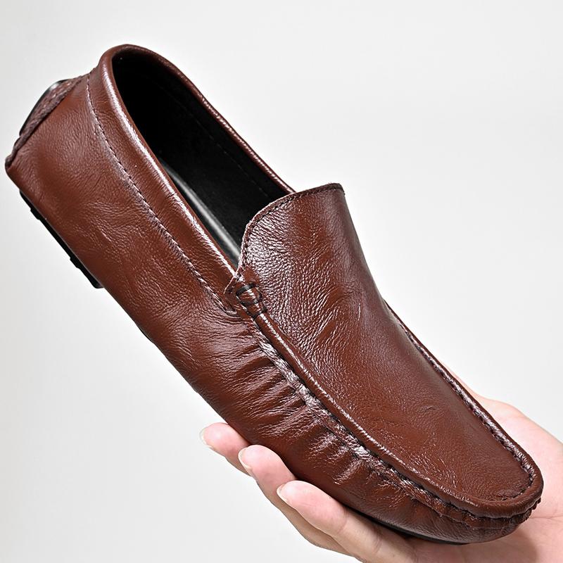 Men's Spring High-Quality White Leather Loafers Brand Business Shoes Genuine Leather Soft Sole Lightweight Driving Shoes