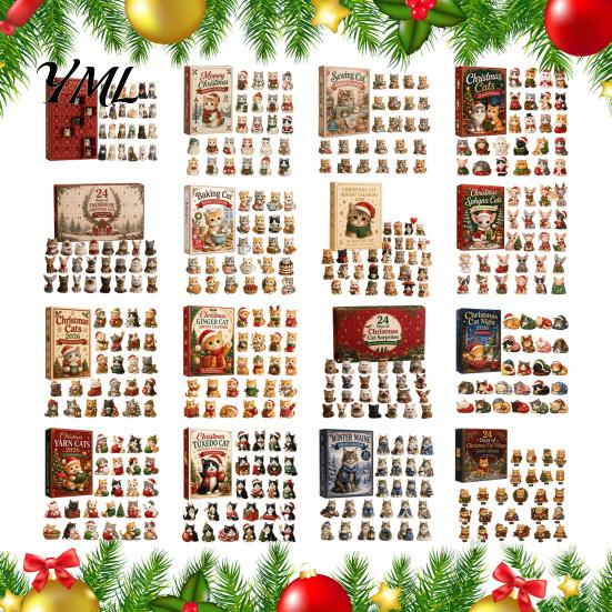 Cute Cat Collection Christmas Advent Calendar, 24 Day Countdown with Ornaments, Calendar for Girls 2D Acrylic Kitty Holiday Decorations, Gift