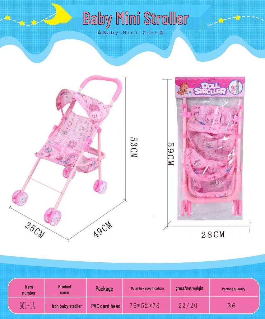 Reinforced Iron Baby Stroller Doll Toy with Canopy and Music Features