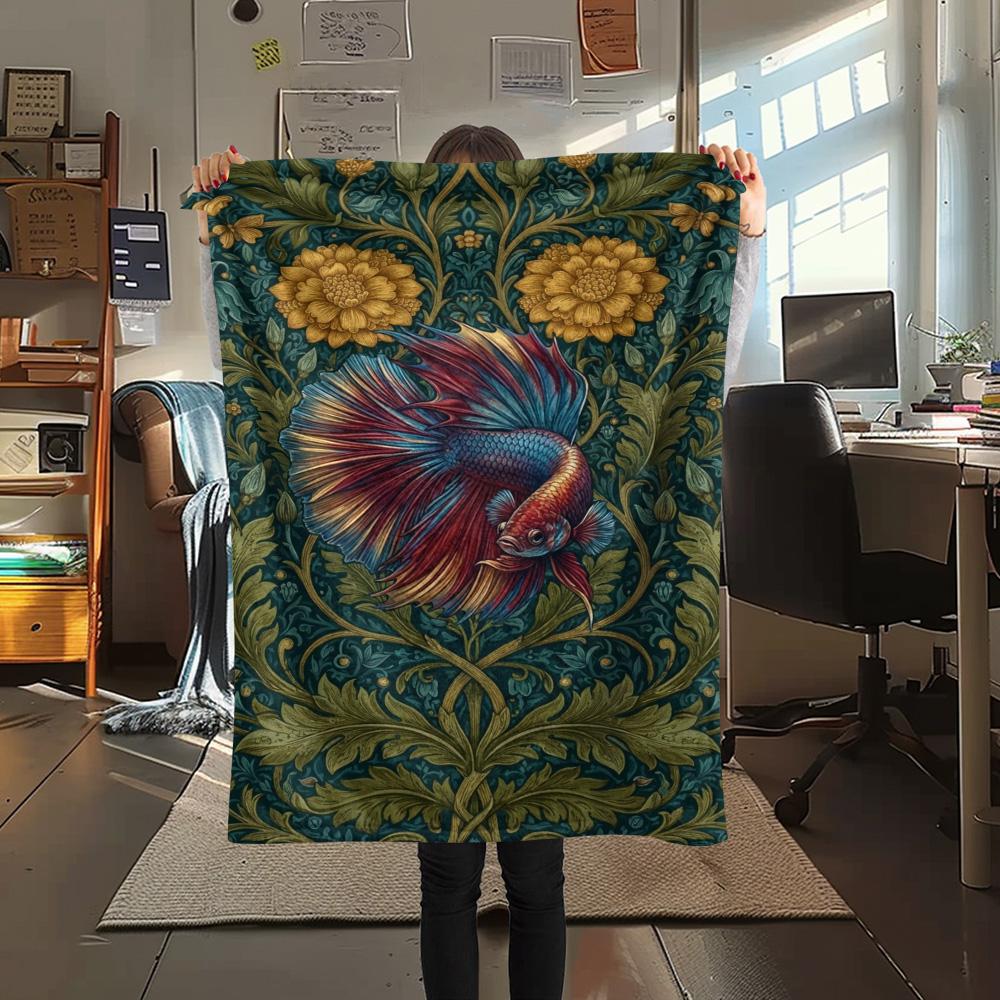 1PC Floral Animals Print FlAannel Blanket, High quality Comfortable for All Seasons, Home Decor, Warmth and Comfort