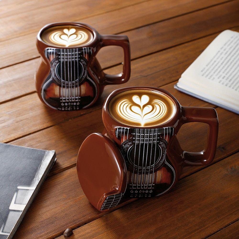 Ceramics Musical Instrument Coffee Mug Guitar Pattern Handcrafted Coffee Cup Durable Guitar Shaped Desktop Ornament Drinkware