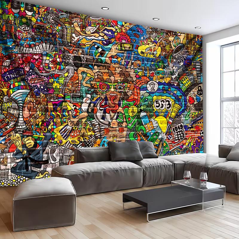 2D Printed Vibrant Street Art Tapestry for Living Room & Dorm