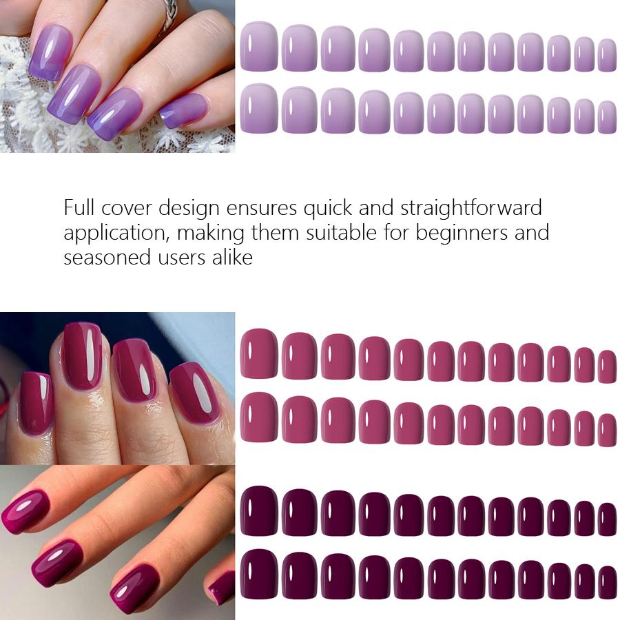 96 Pcs Press On Nails Short, Glossy Solid Color Fake Nails, Full Cover Artificial Nails for Natural Look Manicure