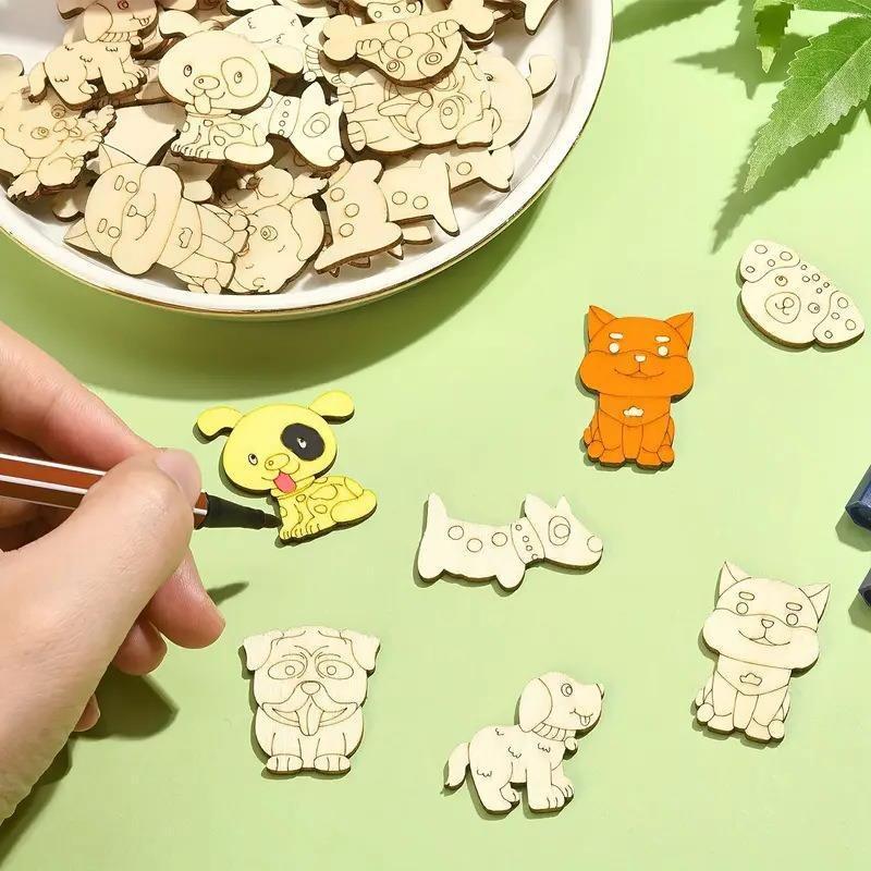50PCS Natural Wood Chip Mix Animal Wood Slices For Home Decoration Children Drawing  DIY Handmade Creative Crafts Wooden Chips