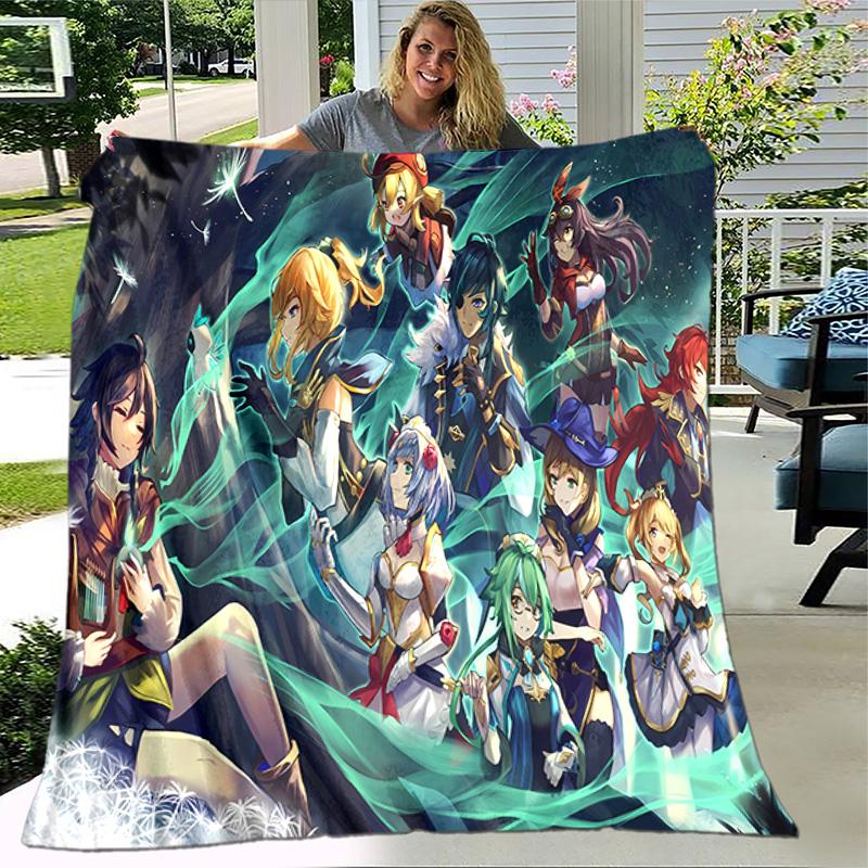 1pc Blanket - Genshin Impact characters Print Design, Lightweight Blanket for Sofa, Bed- Soft &Warm, Gift for All Seasons