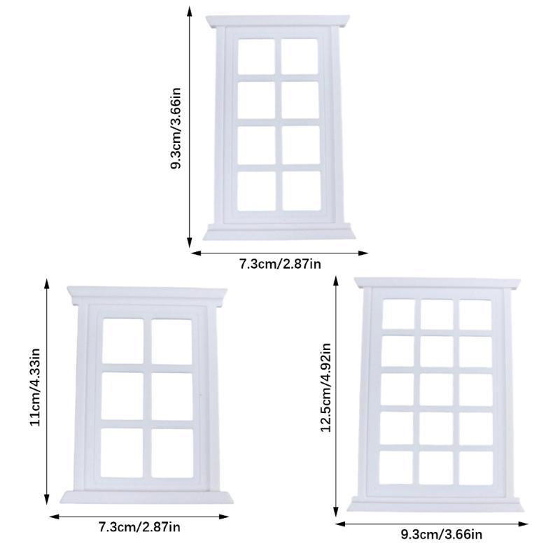 White Miniature Doll House Window Frame With Panels For Customizable Doll Accessories
