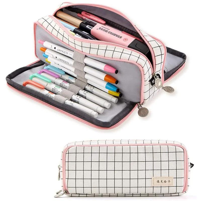 Kawaii Federmäppchen, großer Stauraum, 3 Fächer, beidseitig geöffnet, für Schüler, Schreibwaren, Schreibtisch-Organizer, Schulbedarf