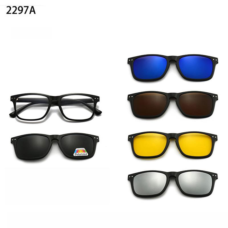 5 Lenes Magnet Clip Sunglasses Square Men Polarized Gray  Frame Custom Prescription Women Myopia Glasses