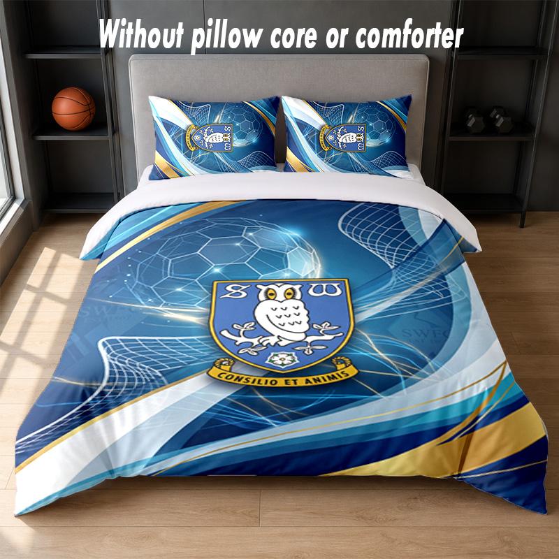 Sheffield Wednesday Football Design Bed Bedding Set 1 Duvet Cover + 2 Pillowcases Soft Breathable Household Bed Linens
