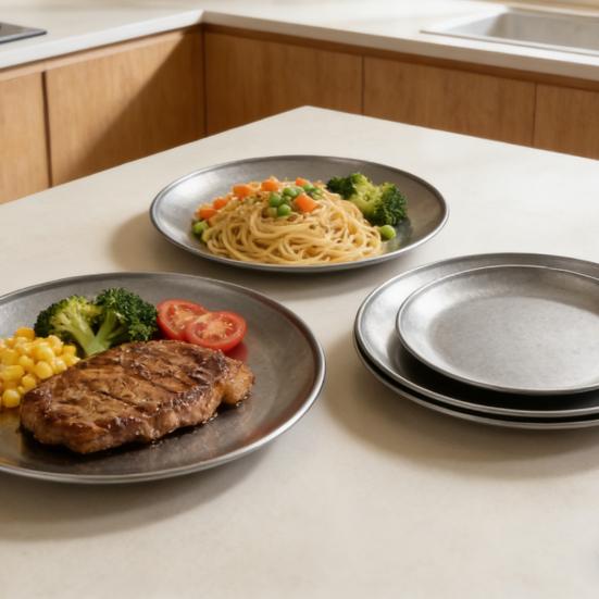 Stainless Steel Double Layer Tray Heat-Resistant Serving Platter for BBQ Steak Western Cuisine Dishwasher