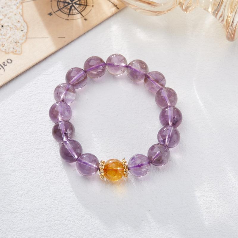 Amethyst Crystal Bracelet Natural Purple Beads Iron Alloy