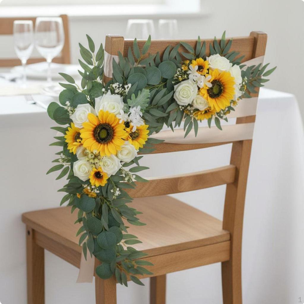 2 Pieces Wedding Aisle Chair Decoration Ready To Use Artificial Flower Swag Set Handmade