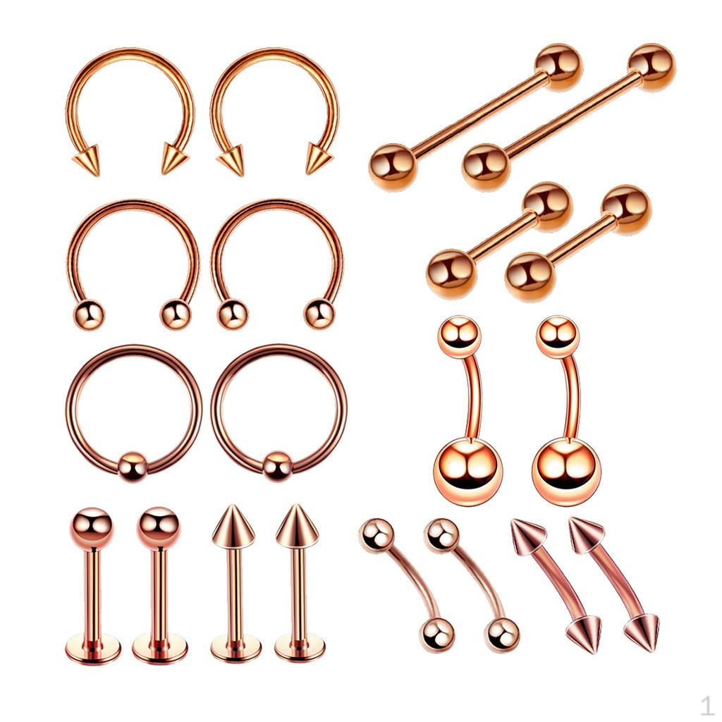 

20 6G Jewelry Kit Stainless Steel Nose Lip Eyebrow Navel Button Rings Barbells 1.2x6+3mm