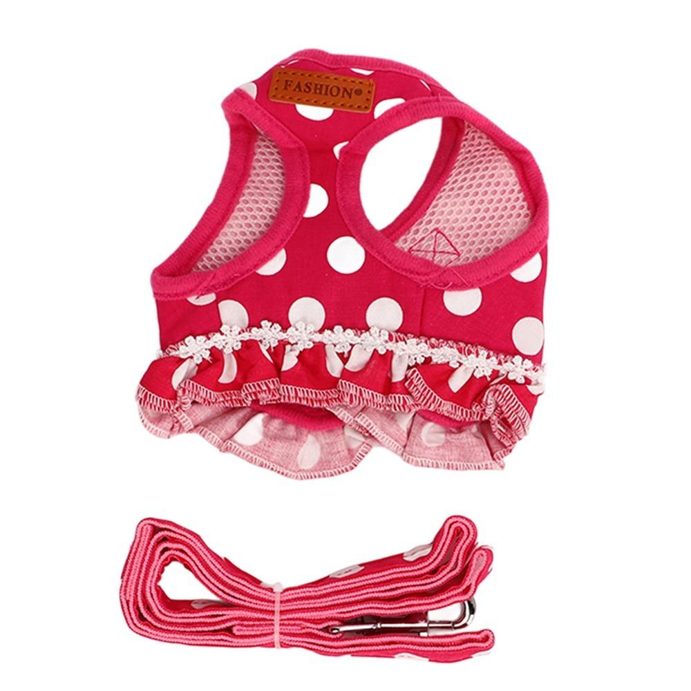 Soft Webbing Dog Harness Leash Set Pink Tone Puppy Outdoor Harness Daily Walking