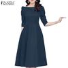 ZANZEA Women Summer Round Neck Casual Half Sleeve A-Line Dress