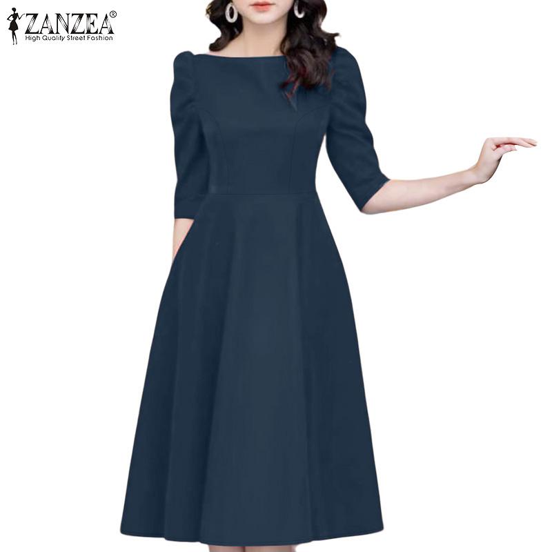 ZANZEA Women Summer Round Neck Casual Half Sleeve A-Line Dress