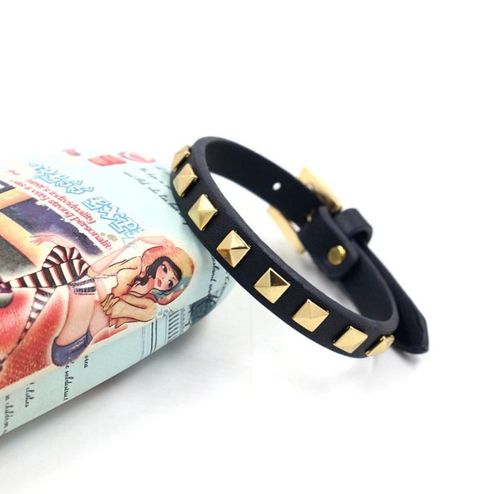 PU Leather Studded Bangle Square Rivets Leather Bracelets New Single Ring Bracelet Party Jewelry