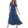 Women's Summer Bohemian Dot V-Neck Floating Short Sleeve Solid Color Tie Dresses
