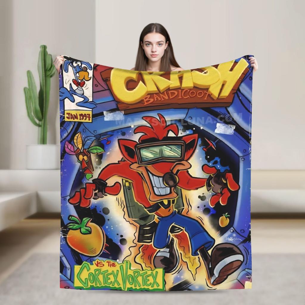Crashs Bandicoots Soft Warm Blanket Airplane Travel Plush Throw Blanket Funny Couch Chair Flannel Bedspread Sofa Bed Cover
