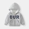 Boys Casual Letter Printed Fleece Lined Hooded Long Sleeve Zip Up Jacket