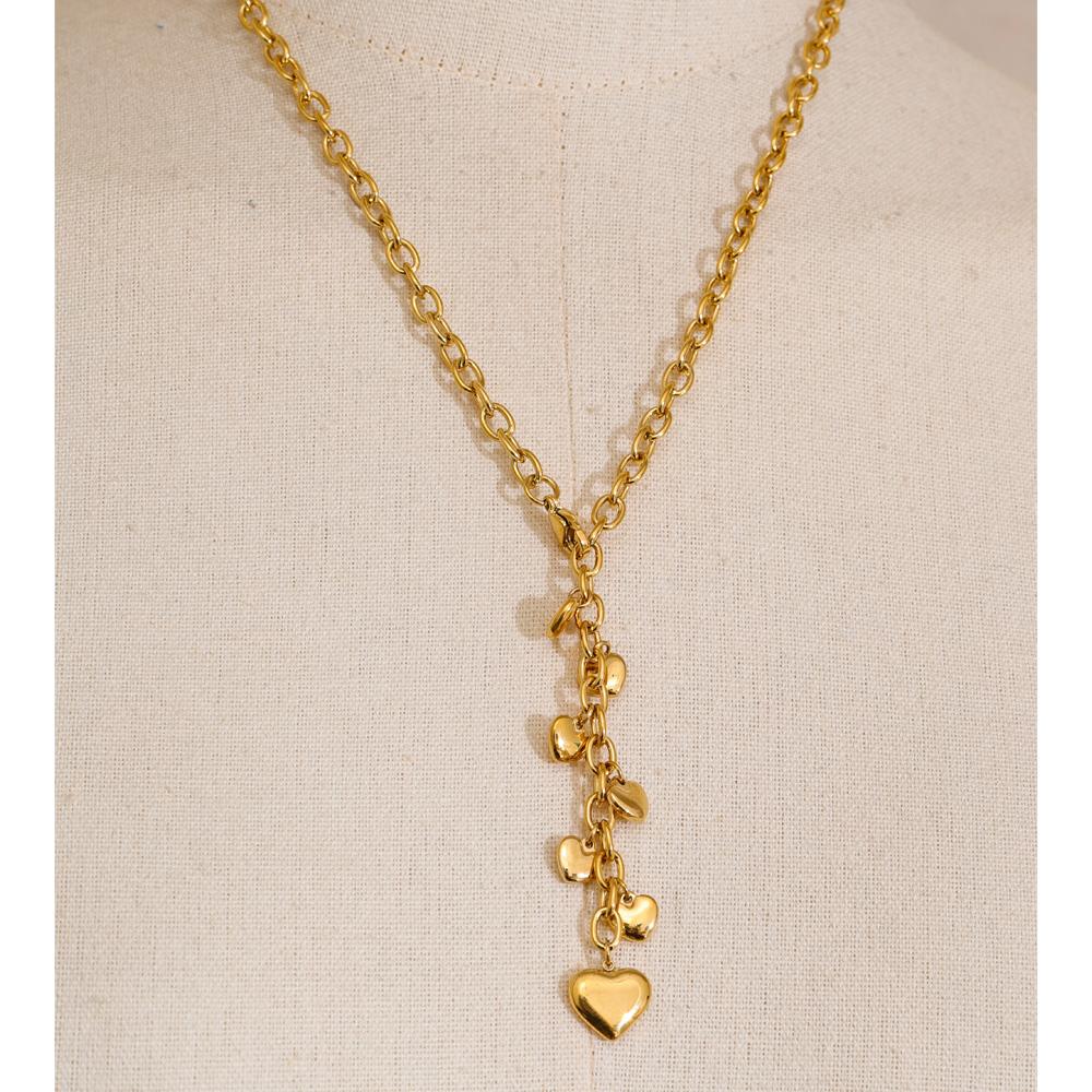 Yhpup 56cm Stainless Steel Heart Drop Chain Necklace 16K & Platinum PVD Plated Fashion Charming Modern Jewelry Waterproof Gift