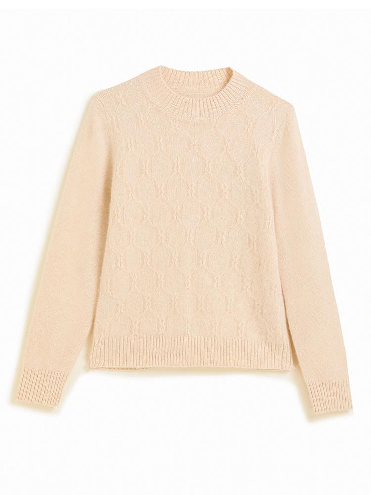 Autumn/Winter Cashmere Half-High Neck Long Sleeve Cable Knit Sweater