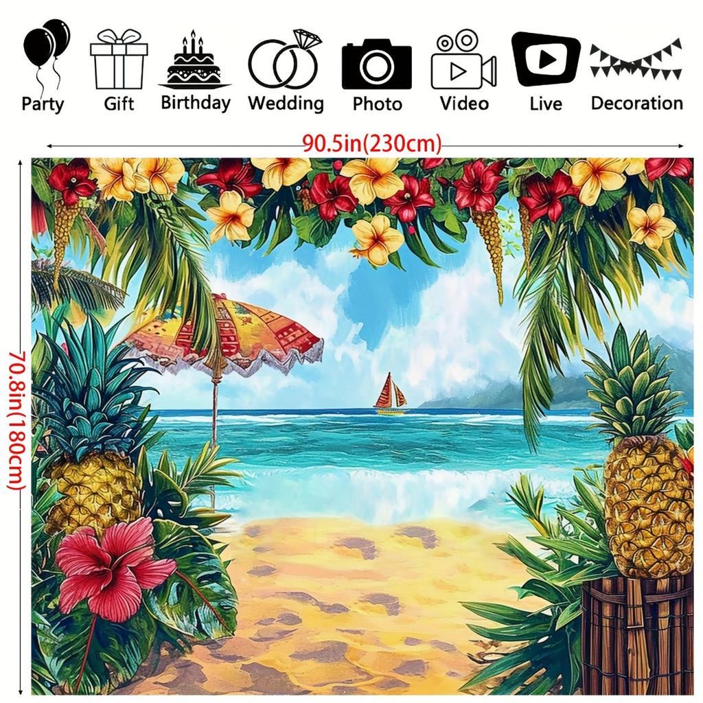 2D-Ebene, 1 Stück tropischer Strand Hawaii-Thema Hintergrundstoff, geeignet für den Muttertag