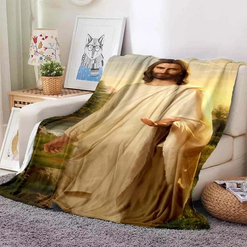 6 Size Merciful Jesus Christian God Flannel Art Blanket Throw Sofa Bed Cover Four Season Soft Fluffy Quilt Blanket Flannel Throw