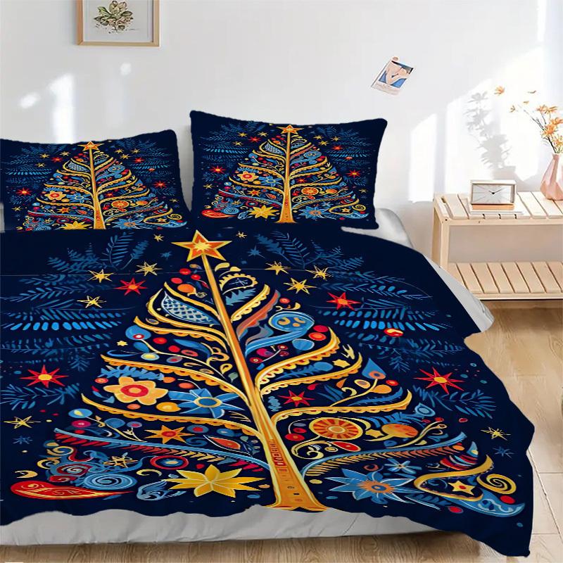 3pcs Christmas Tree Bedding Set, Includes 1 Comforter + 2 Pillowcases, Without Pillow Inserts, Soft Comfortable, Lightweight Breathable061