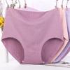 Women's High Waist Plus Size Panties Solid Color Cotton Breathable Stretch Briefs Underwear