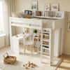Bunk Bed with Desk and Wardrobe, Children's Bed, Fall Protection Rail, with Shelves and Four-Step Ladder, Storage, Pine+MDF+Plywood, White, 90x200cm