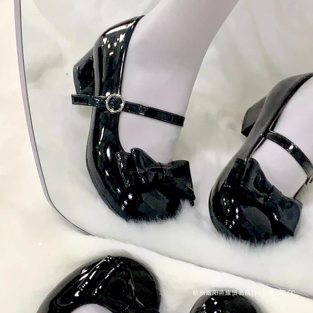 [Spot] Medium heel sweetheart small roll, flower roll fried rice cute lolita girl round head bow shoes