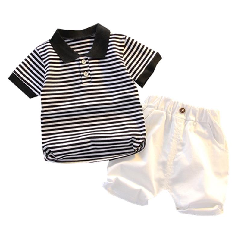 Boys' Casual Korean Style Two-Piece Set: Turn-Down Collar Shirt & Shorts, Summer Fashion for Kids