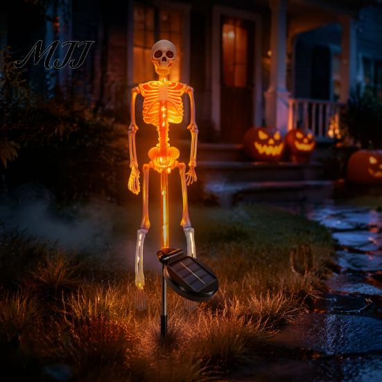 Solar Powered Path Lighting 3D Skeleton Halloween Garden Lamp, Spooky Human Pathway Glowing Lawn Ornaments for Parties Lights, Waterproof Resin