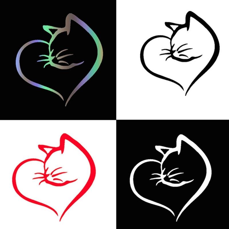 Creative Cats &Heart Pattern Car Sticker Reflective Safety Decal Strong PVC Decal for Vehicle Glass Night Driving