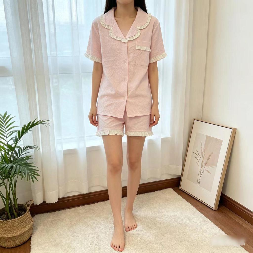 Women's Cloud Cotton Lace Pajama Cardigan Set - Spring & Autumn Collection