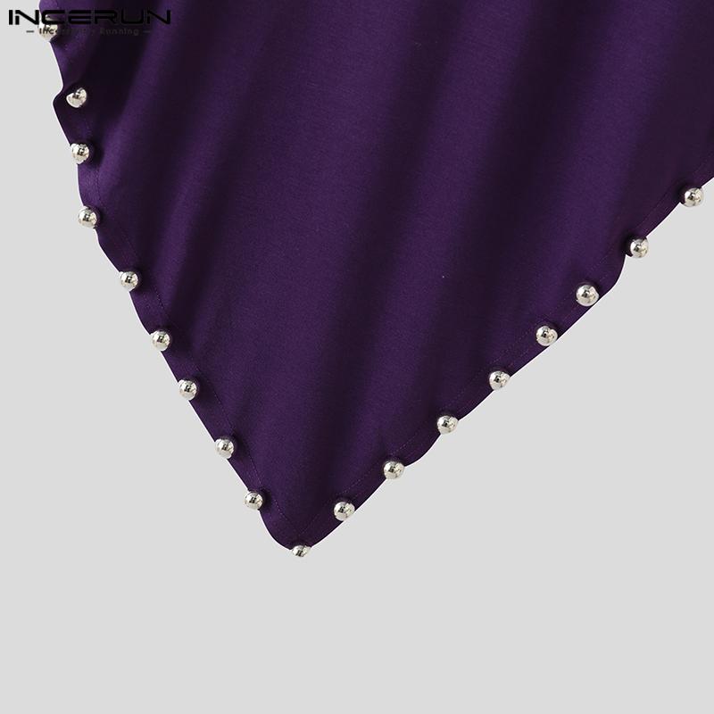 INCERUN Men O Neck Sleeveless Beading High Low Casual Loose Thin Tank Tops