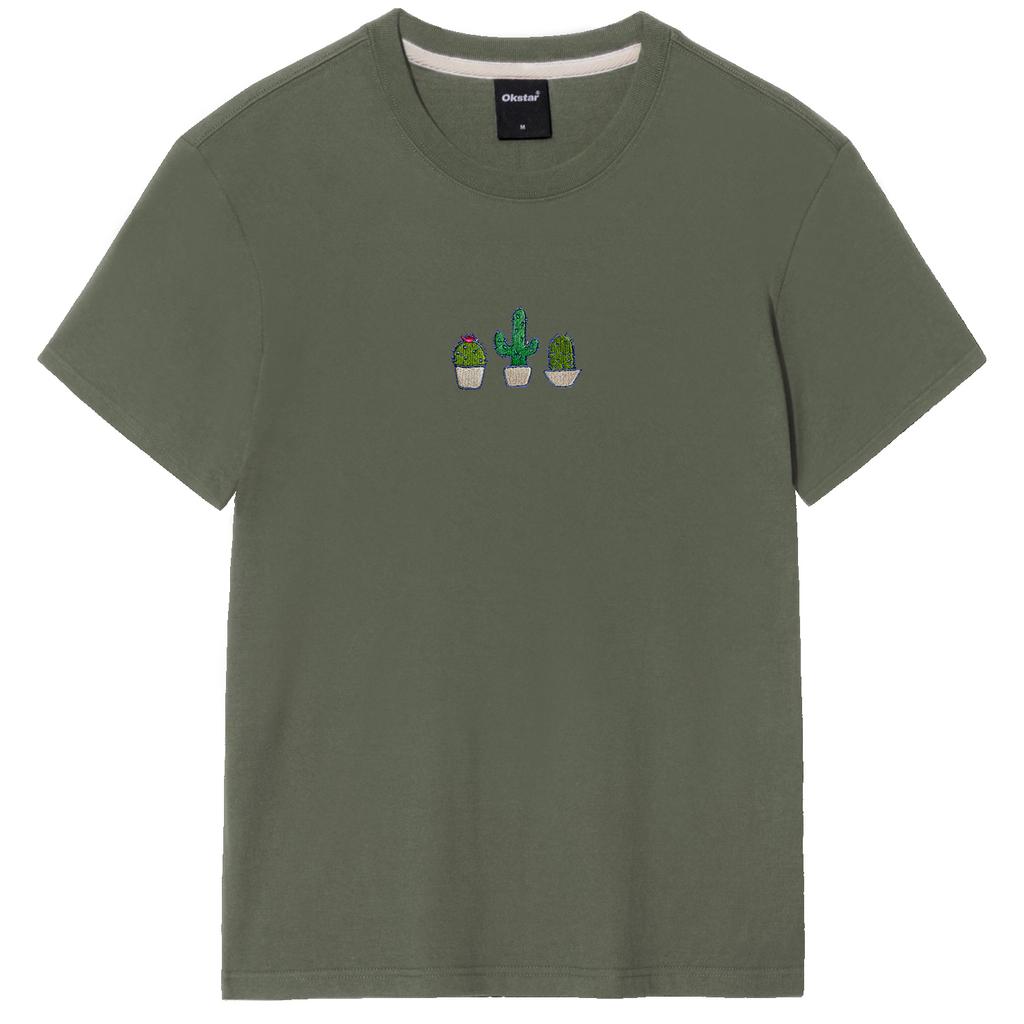 OKSTAR Cactus Embroidered Short Sleeve T-Shirt (Type B)
