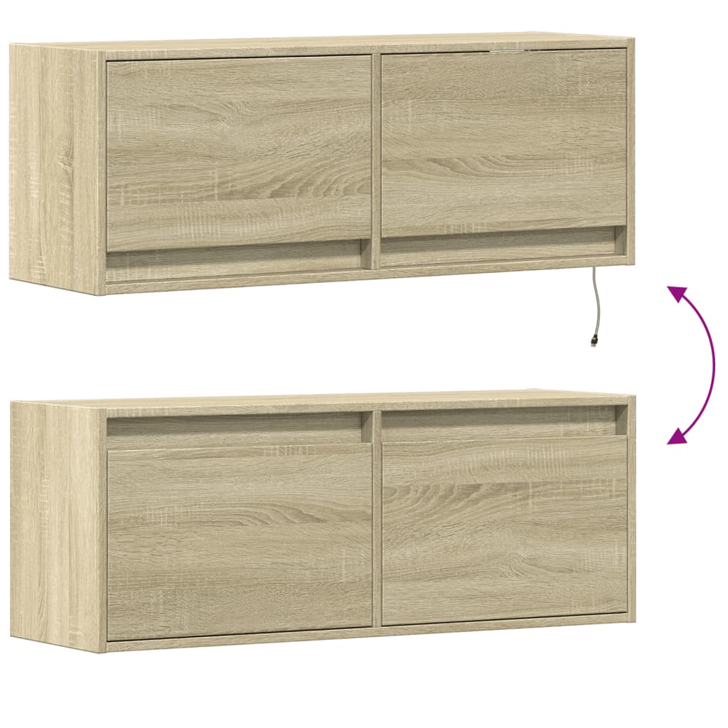 TV Wall Cabinet with LED Lighting Sonoma Oak Finish 100 x 31 x 35 cm