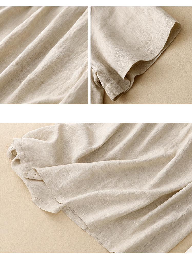 Elegant Summer 2026 Cotton Linen Dress - Artistic, Round Neck, Mid-Sleeve, Belted, Wide Hem