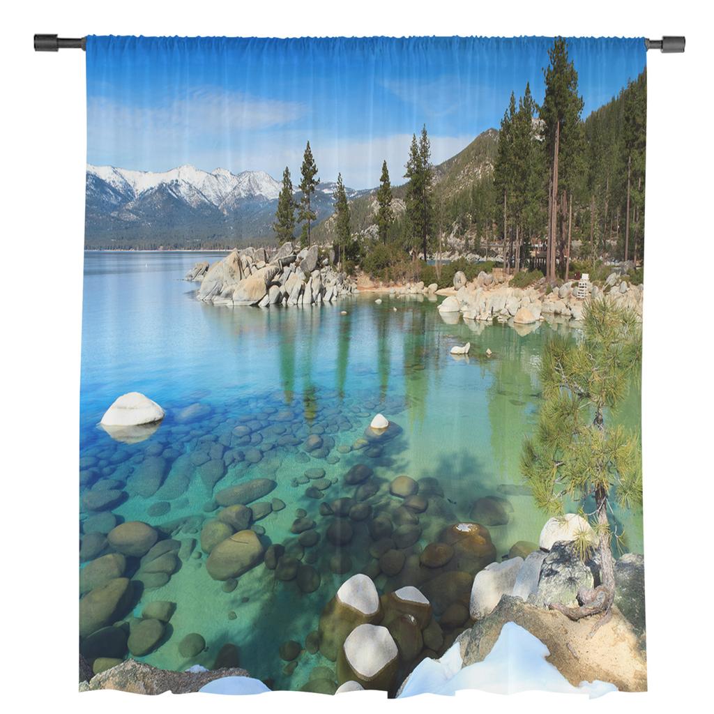 Lake Winter Forest Quiet Shadow Chiffon Sheer Curtains for Living Room Bedroom Home Decoration Window Voile Tulle Curtain Drapes