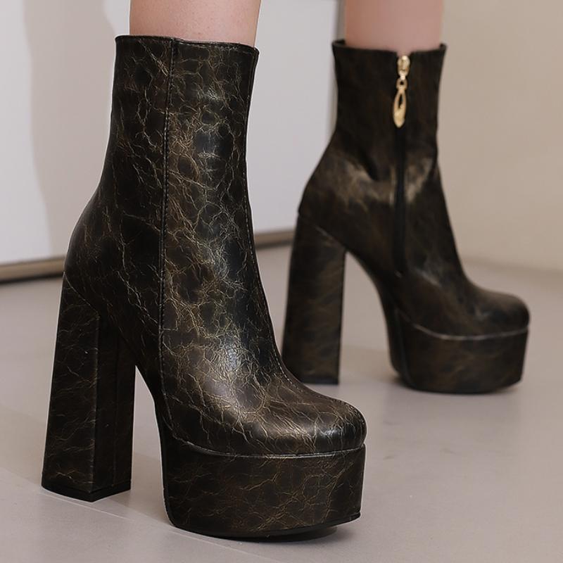 Platform Women's Ankle Boots New 2025 Autumn Winter Shoes Block Heels Short Boot Black Pink Silver Footwear Shoes Large Size 46