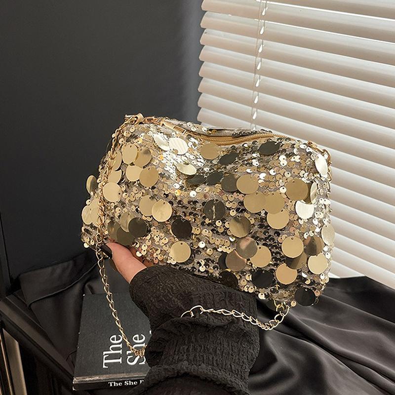 Sequin Evening Party Shoulder Bags For Women Lightweight Portable Ladies Chain Crossbody Bag Solid Color Casual Female Handbag