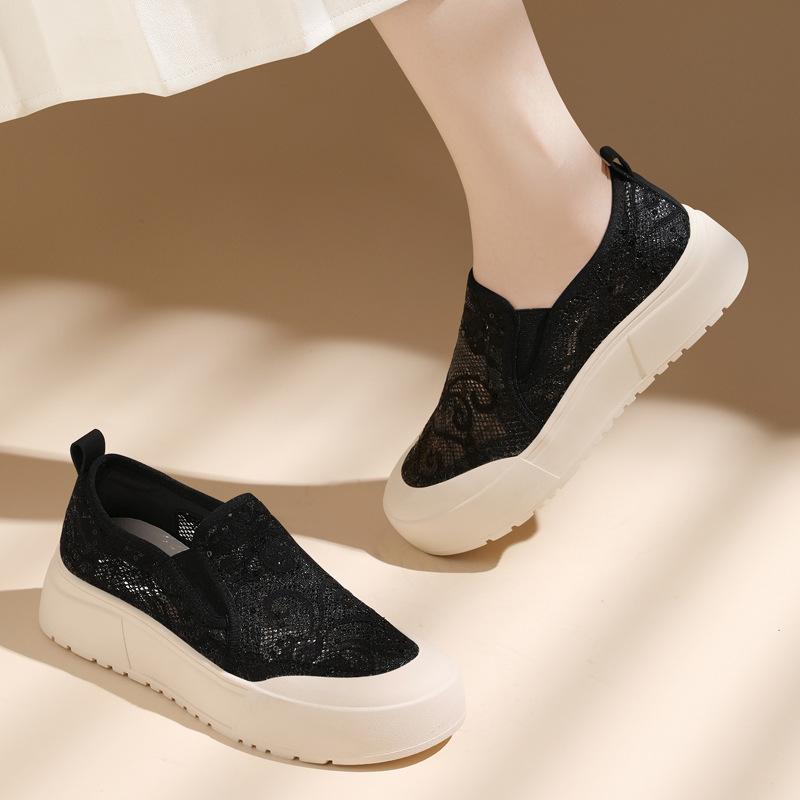 Рыбацкие туфли женские новые летние сетчатые туфли повседневные дышащие полые сетчатые туфли на платформе однотонные туфли 35