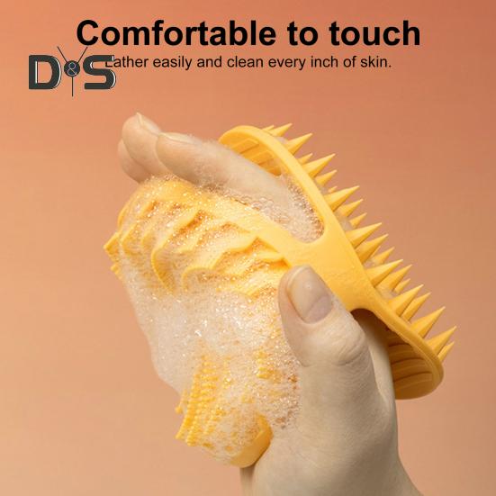 Silicone Shower Brush Scalp Massager Double-Sided Body Scrubber with Handle Hygienic 2-in-1 Body Scrub Bath Brush