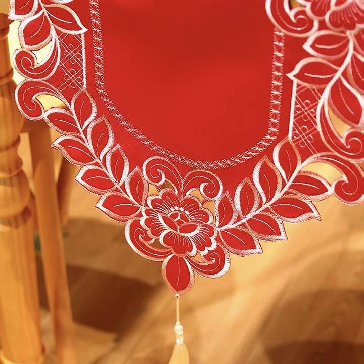 Red Table Flag Wedding Festive Table Cloth Embroidered Polyester Fabric Tv Cabinet Dining Table Wedding Table Flag