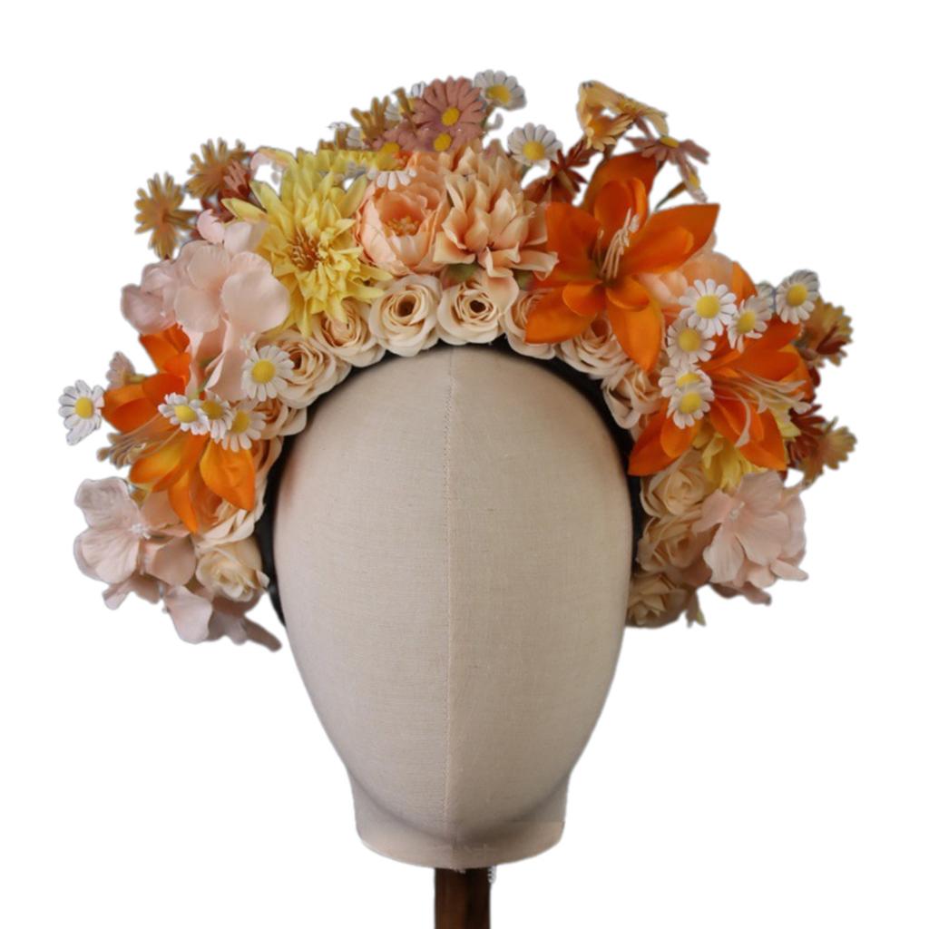 Bohemian Flower Headband Bridal Hair Ornaments Floral Hairband for Women Hair Bands Spring Wedding Garlands Crown Wreath