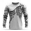 Halloween Fashion Skull 3D print Pattern Men's Long Sleeve T-shirt Casual  Loose Tops Funny 3D Skull Print Tees Autumn Clothing