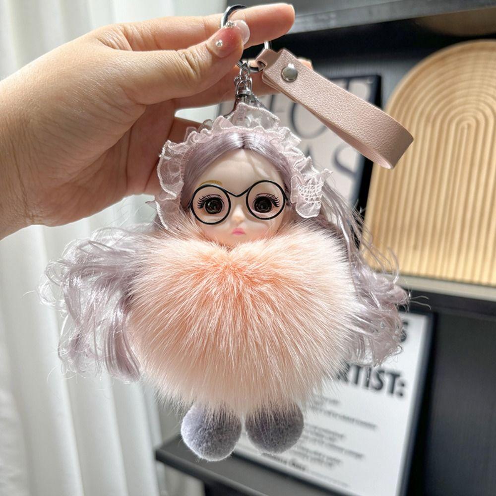 Hairball Pompom Sleeping Baby Keychain Kawaii Fluffy Toys INS Plush Dolls Pendant Children