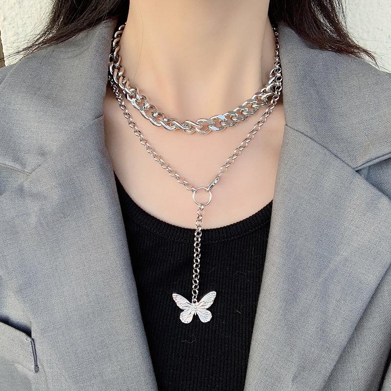 Stall Exaggerated Large Chain Butterfly Pendant Hip Hop Necklace Ins Wind Beautiful Multi-layer Mori Collarbone Neck Chain